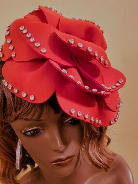 New! Red Floral Statement Fascinator Hat - Women's Accessories